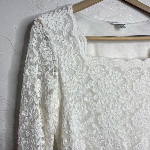 Christopher & Banks White Floral Lace Blouse Size Large - Picture 4 of 10